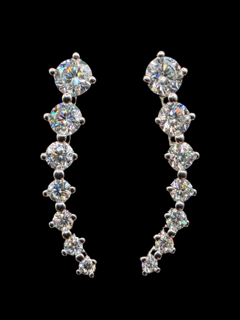 Luxury Curved Moissanite Ear Climbers Solid 925 Sterling Silver Italy